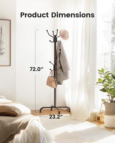 Pipishell 14-Hook Freestanding Coat Rack for Entryway, Hallway, Bedroom, and Office - Brown Metal Coat Tree & Hat Rack