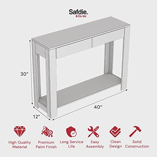 Safdie & Co. White Boho Console Table with Drawer & Shelf