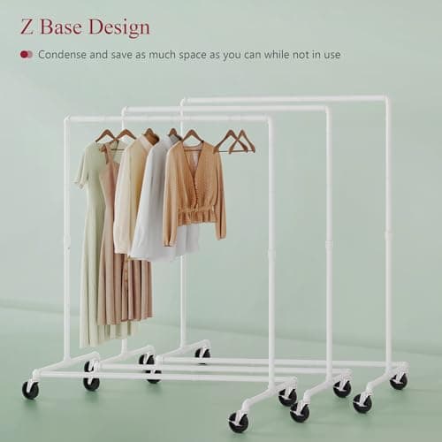 Tajsoon Rolling Clothing Racks - Heavy Duty Industrial Z Rack with Lockable Wheels - White