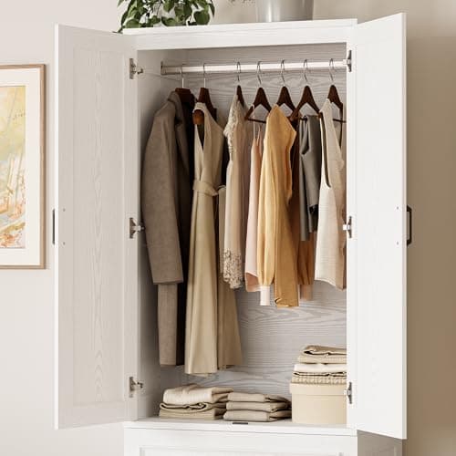 LIKIMIO 70 Wooden Wardrobe Closet with 2 Doors and 2 Drawers - Freestanding White Design for Bedroom Storage