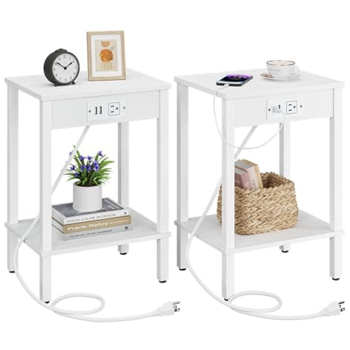 2-Piece End Table Set with Charging Station for Small Spaces