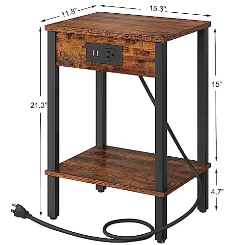 2-Piece End Table Set with Charging Station for Small Spaces