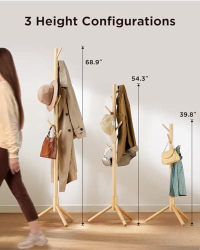 Wooden Coat Rack Stand with 8 Hooks for Entryway, Bedroom, Office