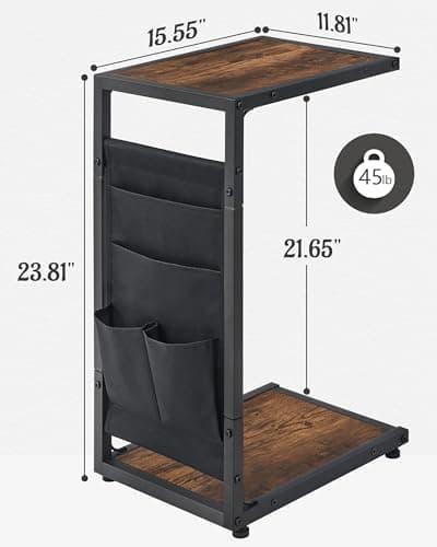 C Shaped End Table for Couch with Storage Shelf and Bag