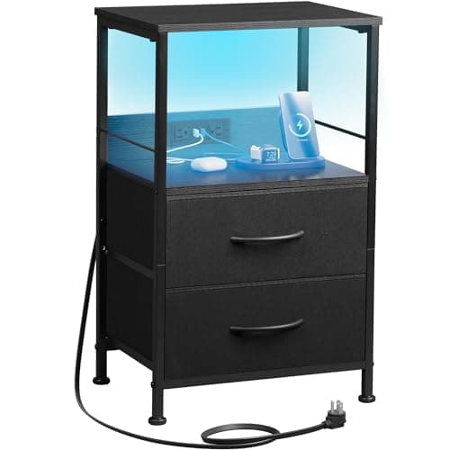 WLIVE Black Night Stand with Charging & Storage