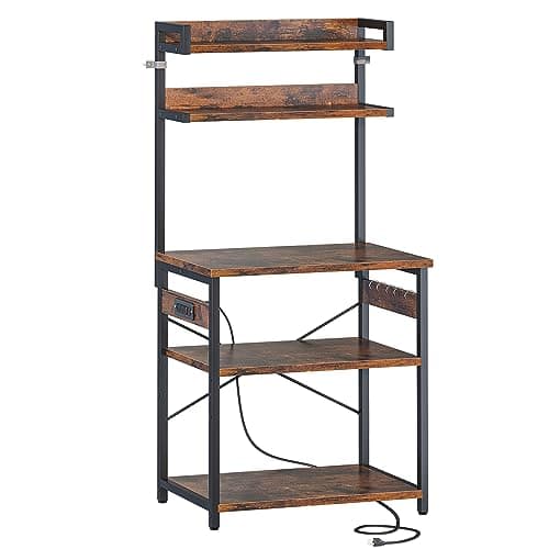 ODK 5-Tier Bakers Rack with Power Outlet, Black Kitchen Shelf