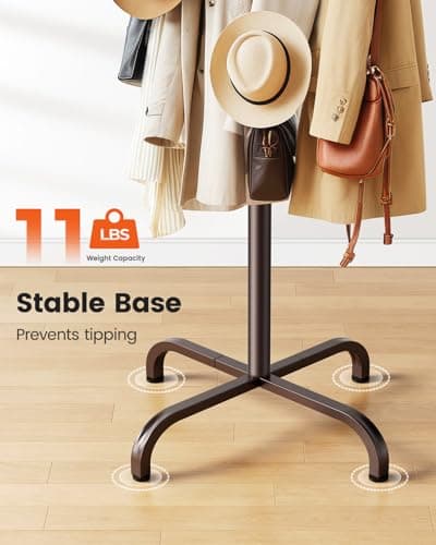 Pipishell 14-Hook Freestanding Coat Rack for Entryway, Hallway, Bedroom, and Office - Brown Metal Coat Tree & Hat Rack