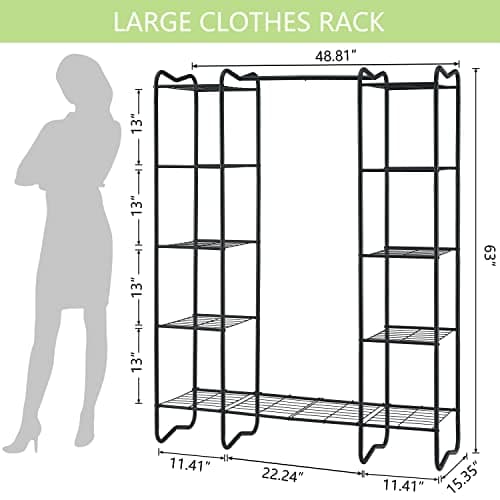 Portable Freestanding Clothes Rack with 8 Metal Shelves - Black