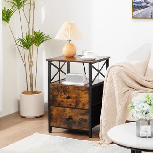 AMHANCIBLE Rustic Brown Night Stand Set with Charging Station HET05XBR