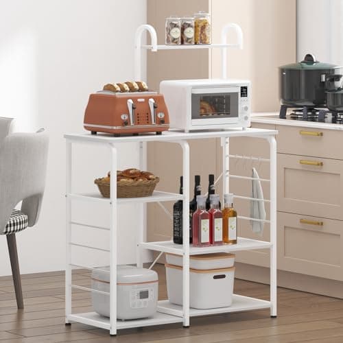 Microwave Stand Kitchen Cart with 3-Tierx4-Tier Storage Shelf, White Color