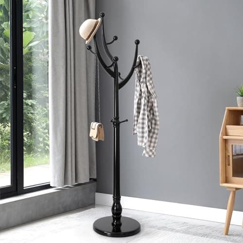 Wooden Coat Tree with 8 Hooks for Entryway or Bedroom - Holds 160lb