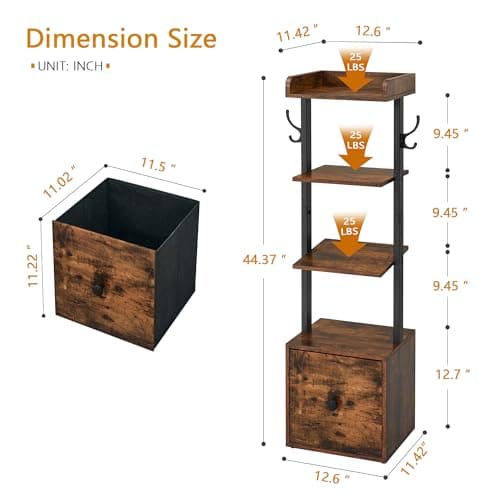 Vertical Shoe Rack with Hooks - Rustic Brown
