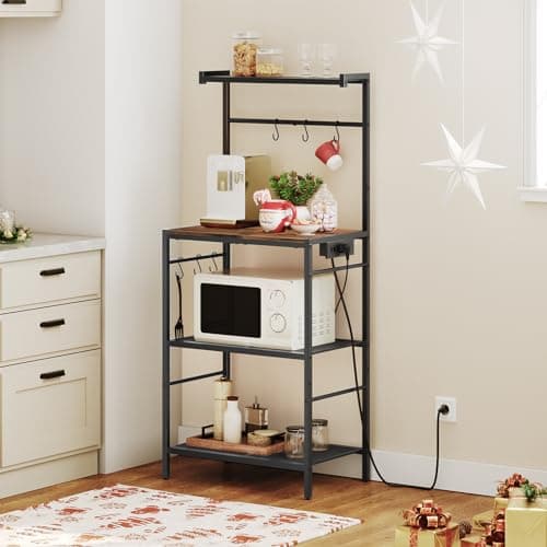 Rustic Brown Bakers Rack with Charging Station & 6 Hooks BRHR35E01