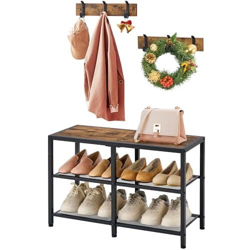 Entryway 3-in-1 Coat Shoe Rack Bench with Storage and Hooks