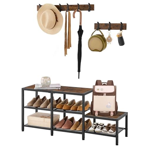 Entryway Hall Tree Bench with Shoe Storage and Coat Hooks - Parent-Child 3-in-1 Design for Mudroom or Bedroom