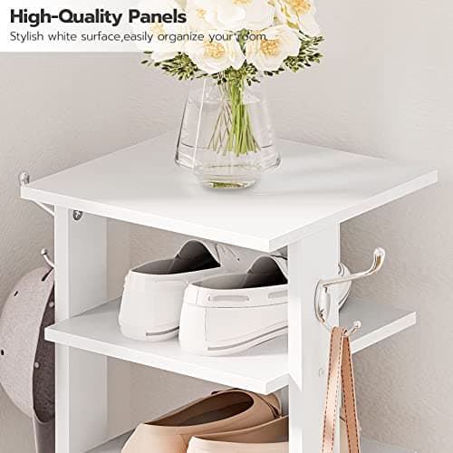 Vertical Shoe Rack Organizer for 8 Pairs, White Wood Storage Tower