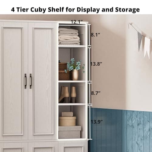 Wooden Armoire Wardrobe Closet with 5 Doors and 4 Storage Shelves for Hanging Clothes