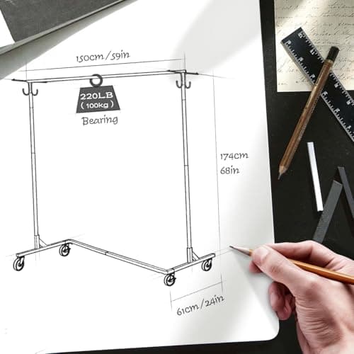 GREENSTELL Industrial Pipe Z Base Clothing Rack with Brakes, White (59x24x68 inches)