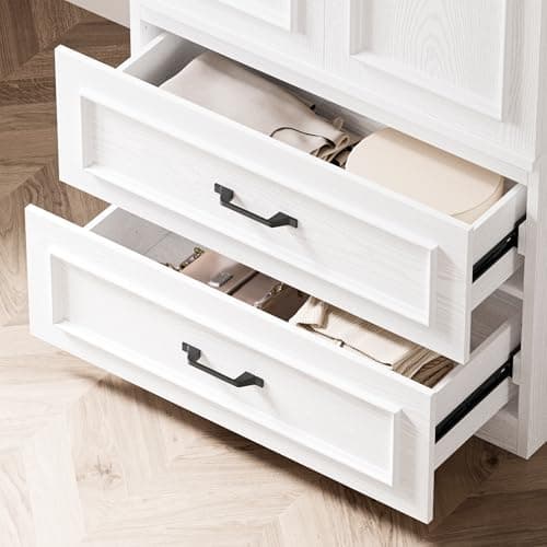 LIKIMIO 70 Wooden Wardrobe Closet with 2 Doors and 2 Drawers - Freestanding White Design for Bedroom Storage