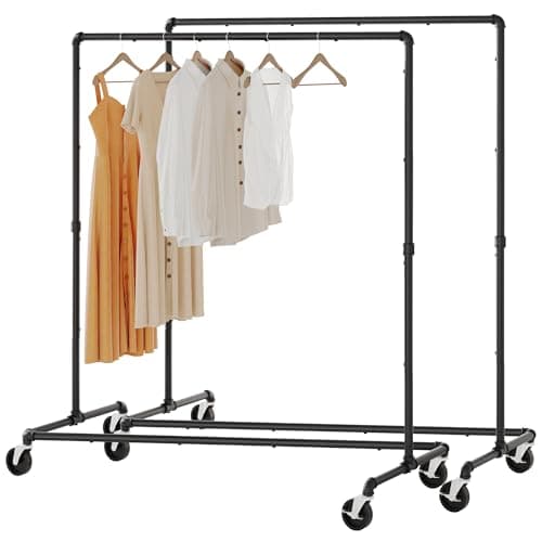 Industrial Clothing Rack for Hanging Clothes, Heavy Duty 230LBS Capacity, Lockable Wheels, Black