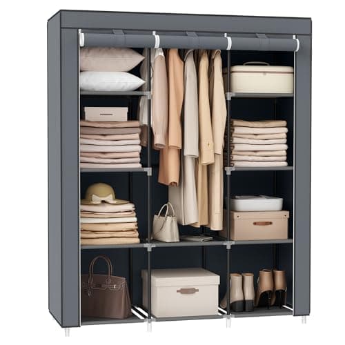 SONGMICS 6-Shelf Portable Closet with Hanging Rail, Grey URYG84GY