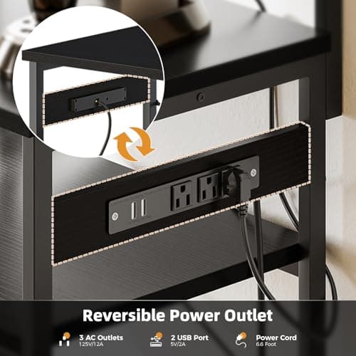 ODK 5-Tier Bakers Rack with Power Outlet, Black Kitchen Shelf