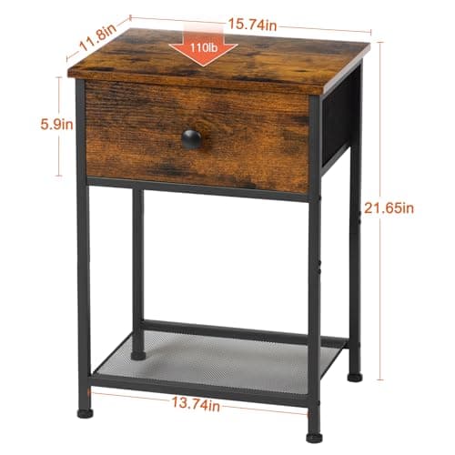 AMHANCIBLE Rusic Brown Night Stand Set with Fabric Drawer HET03SDBR