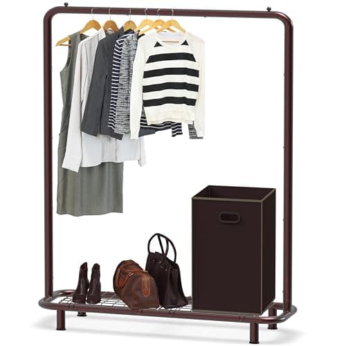 Industrial White Clothing Rack with Bottom Shelves