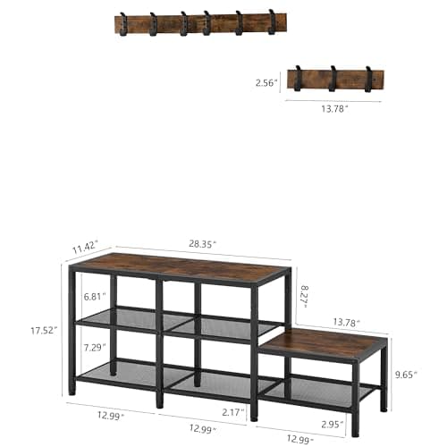 Entryway Hall Tree Bench with Shoe Storage and Coat Hooks - Parent-Child 3-in-1 Design for Mudroom or Bedroom