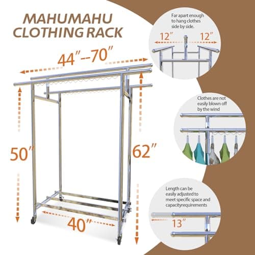 700-Lb Stainless Steel Garment Rack with 4 Rolling Wheels