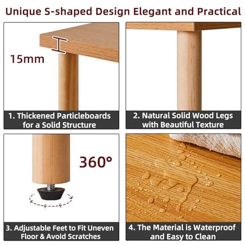 Wooden Night Stand with Open Shelf - 3-Tier, S-Shaped Bedside Table, 20” Natural Wood YD-TM152N