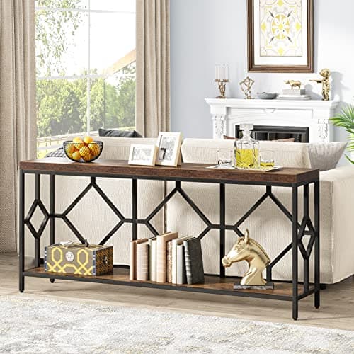 Extra Long Narrow Sofa Table with Open Storage Shelf