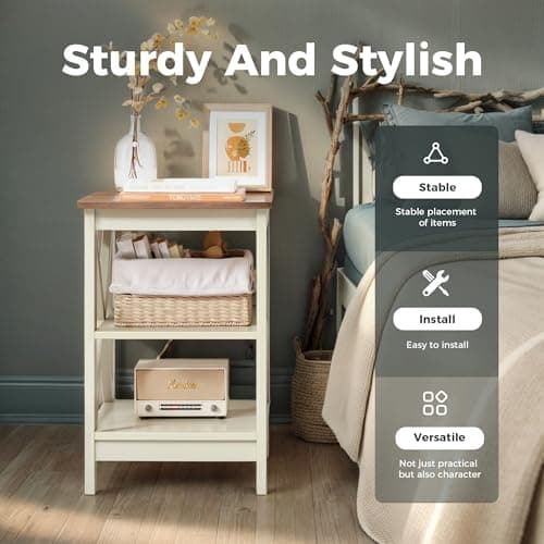 Modern Farmhouse End Tables Set of 2 for Living Room Bedroom, Ivory White
