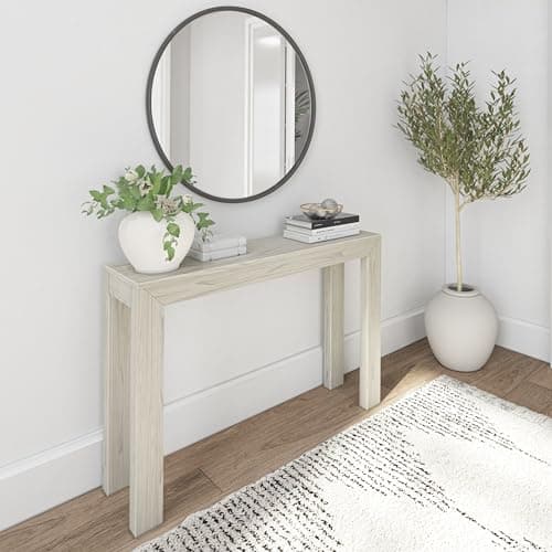 Solid Wood Console Table, 46.25 Inch, White Sand Wirebrush