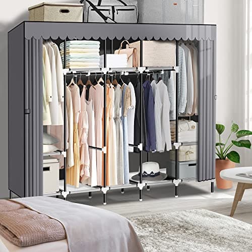 Lokeme 82-Inch Portable Closet with 5 Hanging & 10 Shelves, Sturdy Steel Frame & Easy Assembly, Grey
