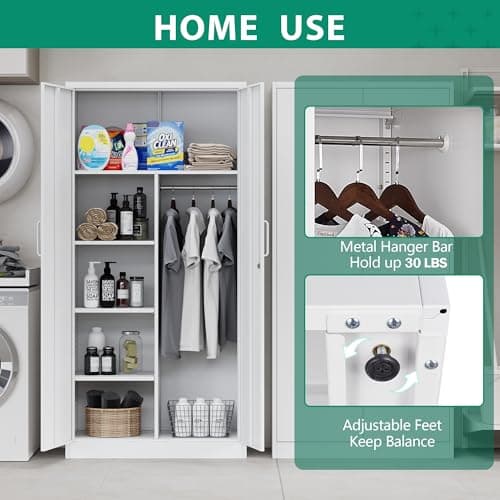 Letaya White Steel Wardrobe Storage Cabinets with Lock Door
