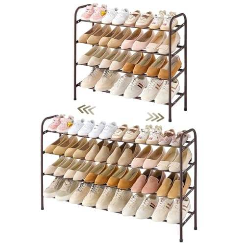 Adjustable 4-Tier Shoe Rack Organizer for Bedroom Entryway Closet, Brown