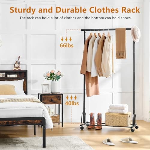Gewudraw Rolling Clothes Rack with Shelf - Easy Assembly, Sturdy Design