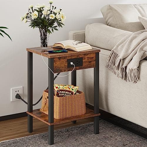 2-Piece End Table Set with Charging Station for Small Spaces