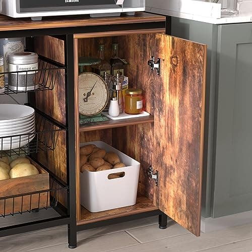 Industrial Microwave Oven Stand with Storage Shelves and Hooks