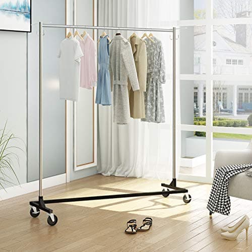 GREENSTELL Industrial Pipe Z Base Clothing Rack with Brakes, White (59x24x68 inches)
