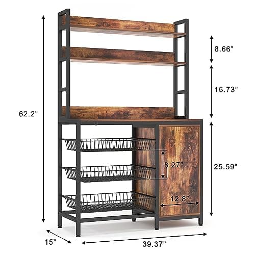 Industrial Microwave Oven Stand with Storage Shelves and Hooks