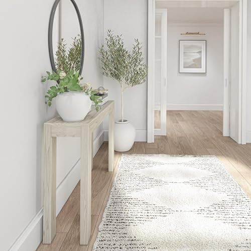 Solid Wood Console Table, 46.25 Inch, White Sand Wirebrush