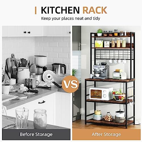 ShintenchiMetal Bakers Rack, 10 Hooks, Power Outlet, Large Storage