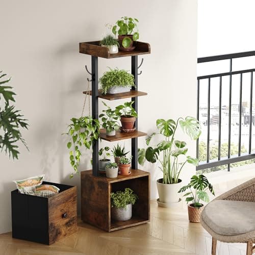 Vertical Shoe Rack with Hooks - Rustic Brown
