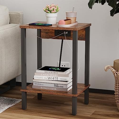 2-Piece End Table Set with Charging Station for Small Spaces