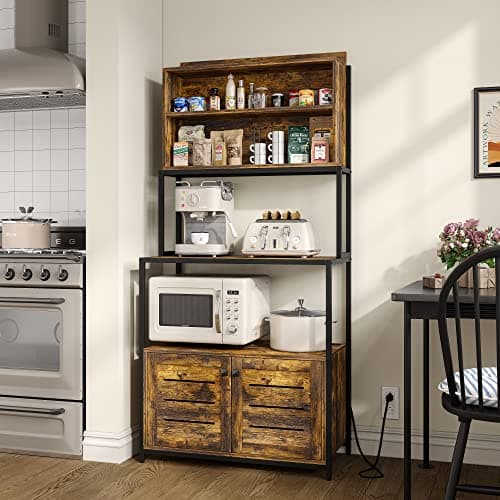 Furniouse Industrial Brown 5-Tier Kitchen Bakers Rack with Power Outlet