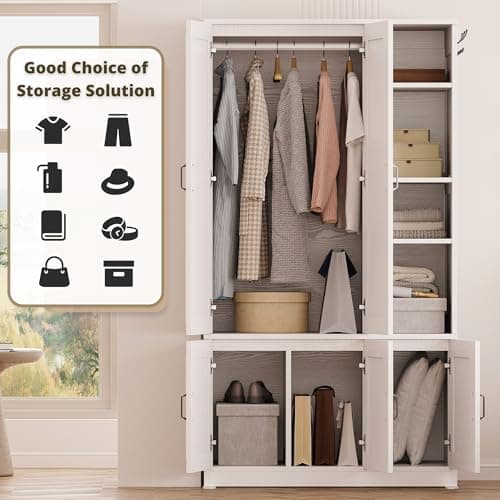 Wooden Armoire Wardrobe Closet with 5 Doors and 4 Storage Shelves for Hanging Clothes