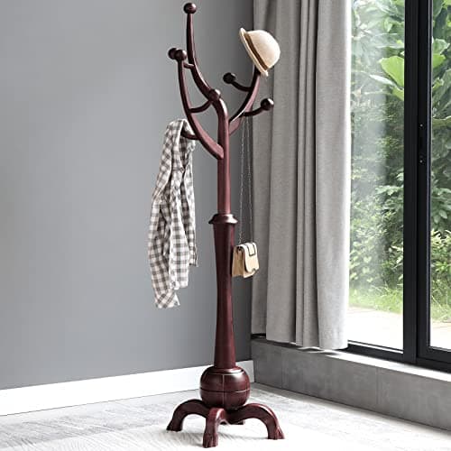 Wooden Coat Tree with 8 Hooks for Entryway or Bedroom - Holds 160lb