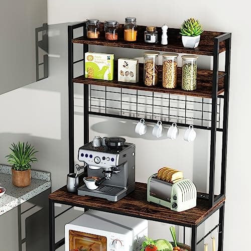 ShintenchiMetal Bakers Rack, 10 Hooks, Power Outlet, Large Storage